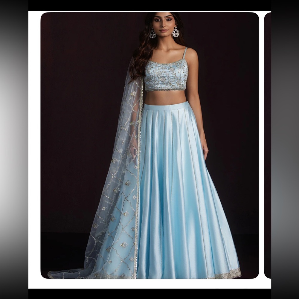 Lashkaraa Elegant Light Blue Embroidered Lehenga Set